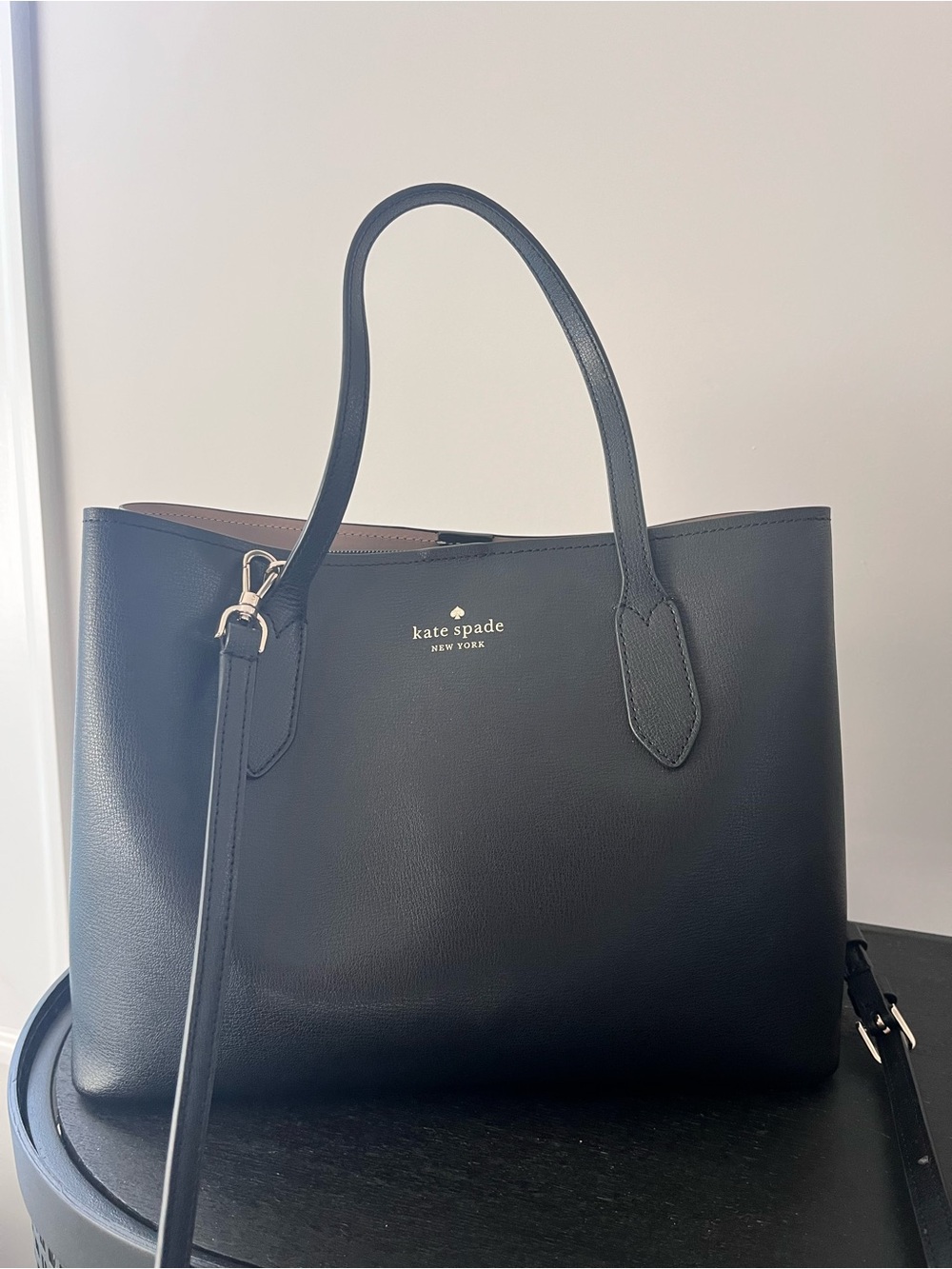 kate spade Black Leather Double-Handle Tote with Shoulder Strap
